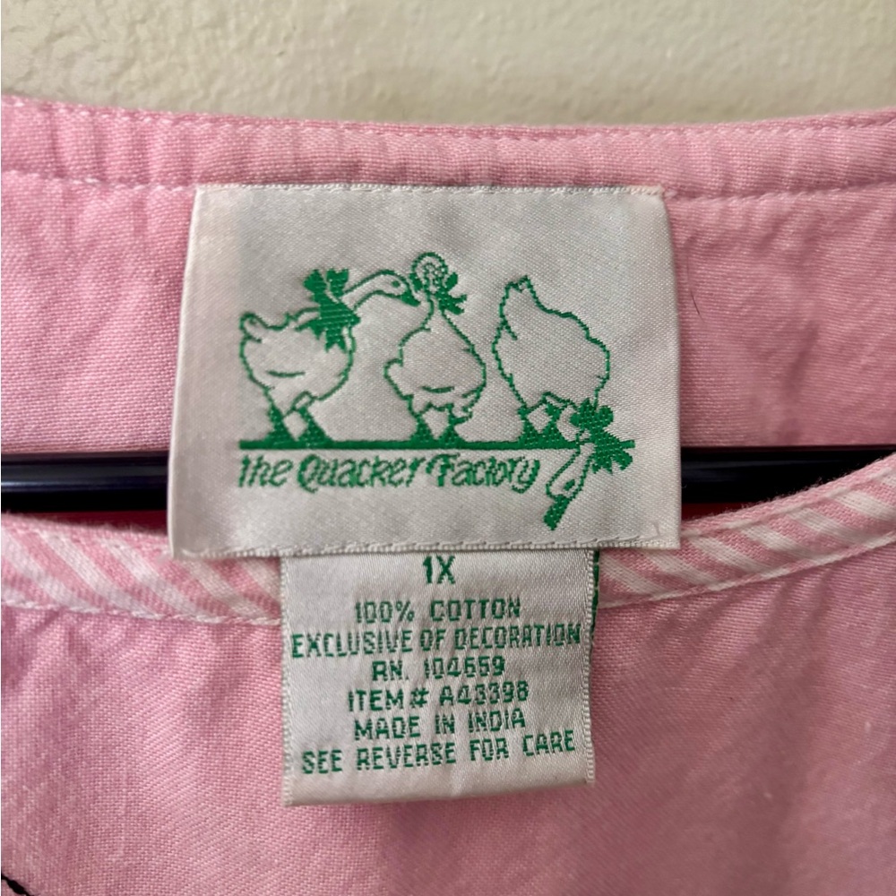 Quacker Factory Pink Embroidered Dress cute frog and flower design w/ pockets - Picture 5 of 6